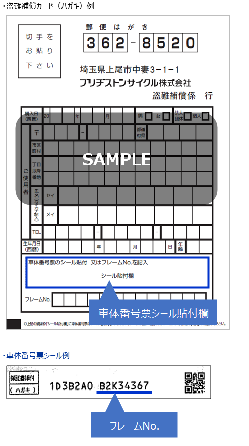 盗難補償カード（ハガキ）のフレームNo.は、何を記入すればいいですか